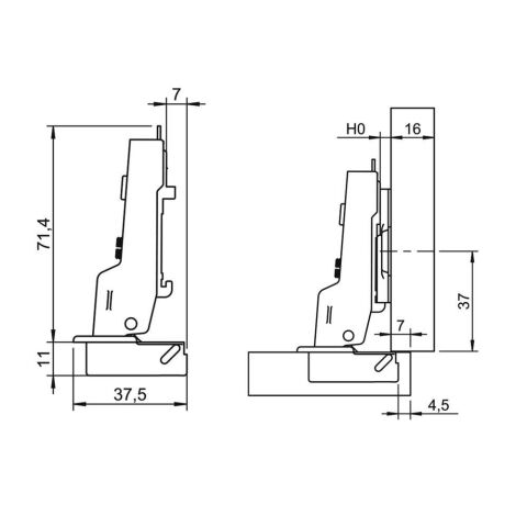 Hafele Metalla 110 Yarım Deve Frensiz Menteşe (Tabanlı)