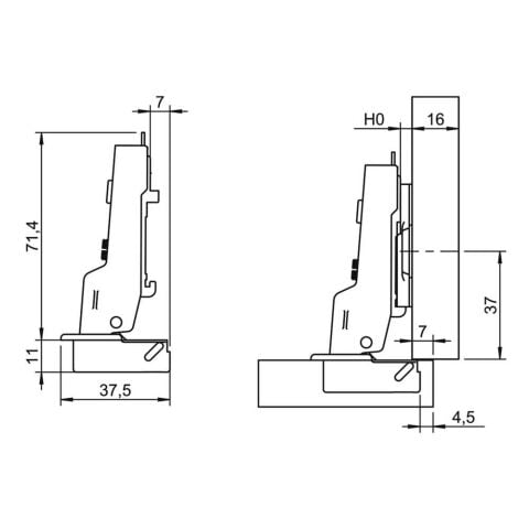 Hafele Metalla 110 Yarım Deve Frenli Menteşe (Tabanlı)