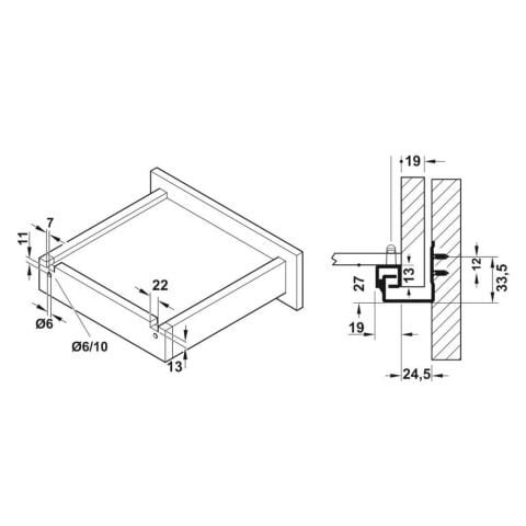 Hafele POW Gizli Ray Tek Açılım Frenli 25 kg 18/500 mm