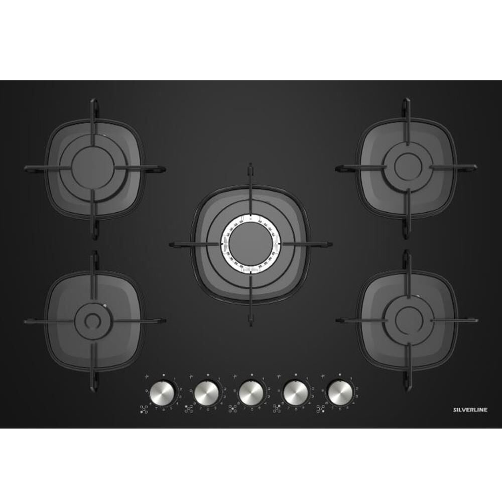 Silverline CS5622B01 75CM Emaye Izgaralı Siyah Cam Ocak