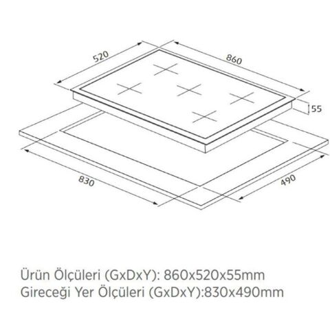 Silverline CS5622B01 75CM Emaye Izgaralı Siyah Cam Ocak