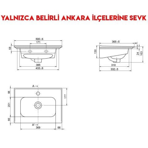 Turkuaz Blue 50x36 cm Etajerli Lavabo