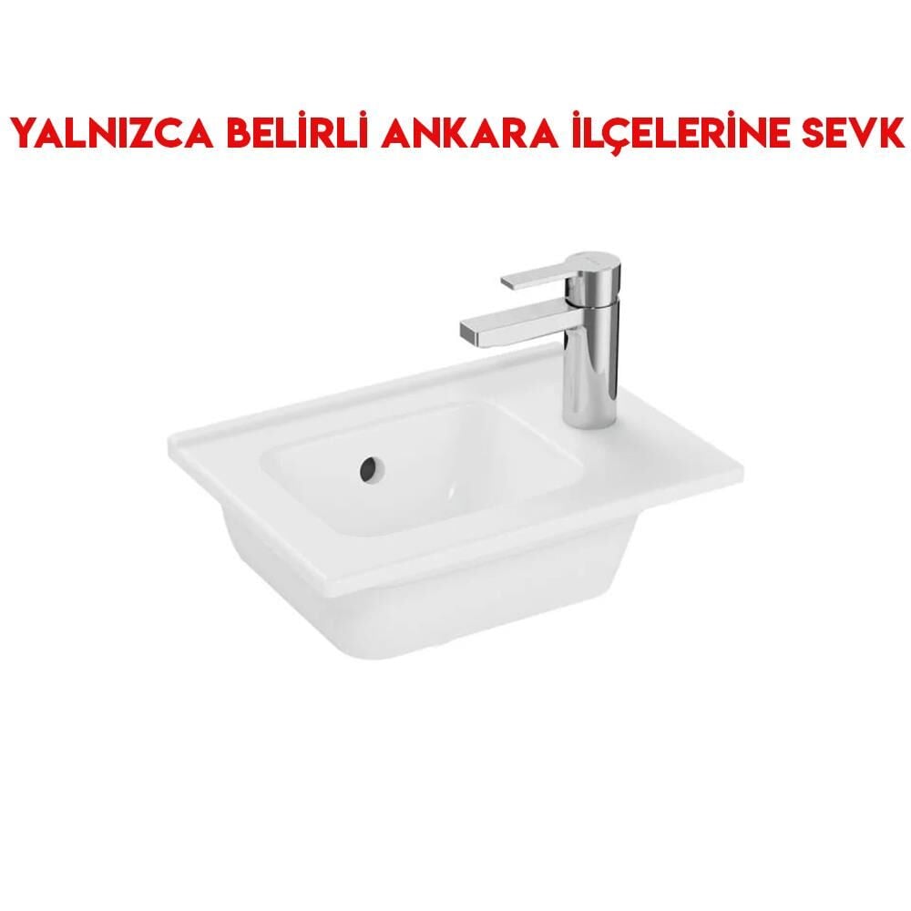Vitra Armatür Delikli Taşmalı Mia Eco Etajerli 40 cm Lavabo