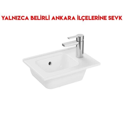 Vitra Armatür Delikli Taşmalı Mia Eco Etajerli 40 cm Lavabo