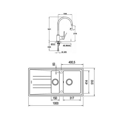 Teka Stone 60 B-TG Beyaz Evye + IN 995 FW Batarya Set