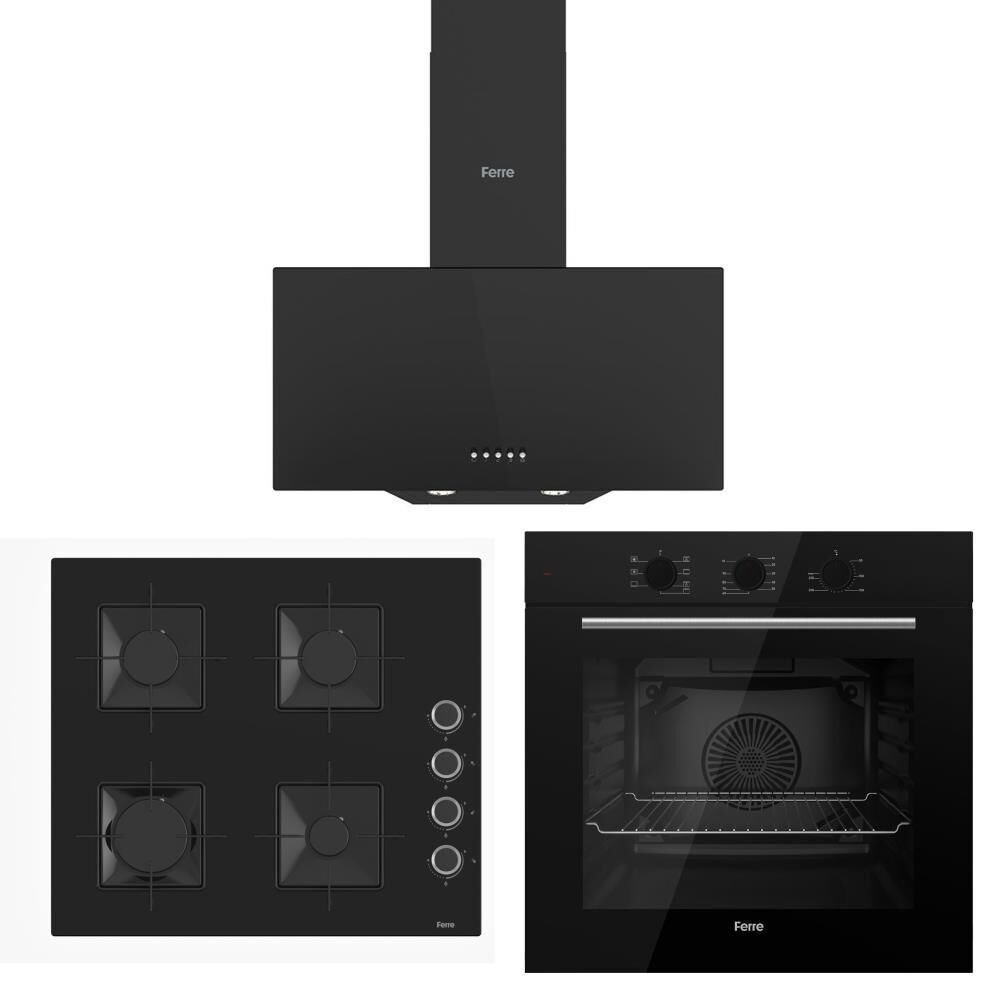 Ferre Siyah Set ( D086 Siyah Davlumbaz-SS205 Siyah Ocak- QBL62CS Fırın)