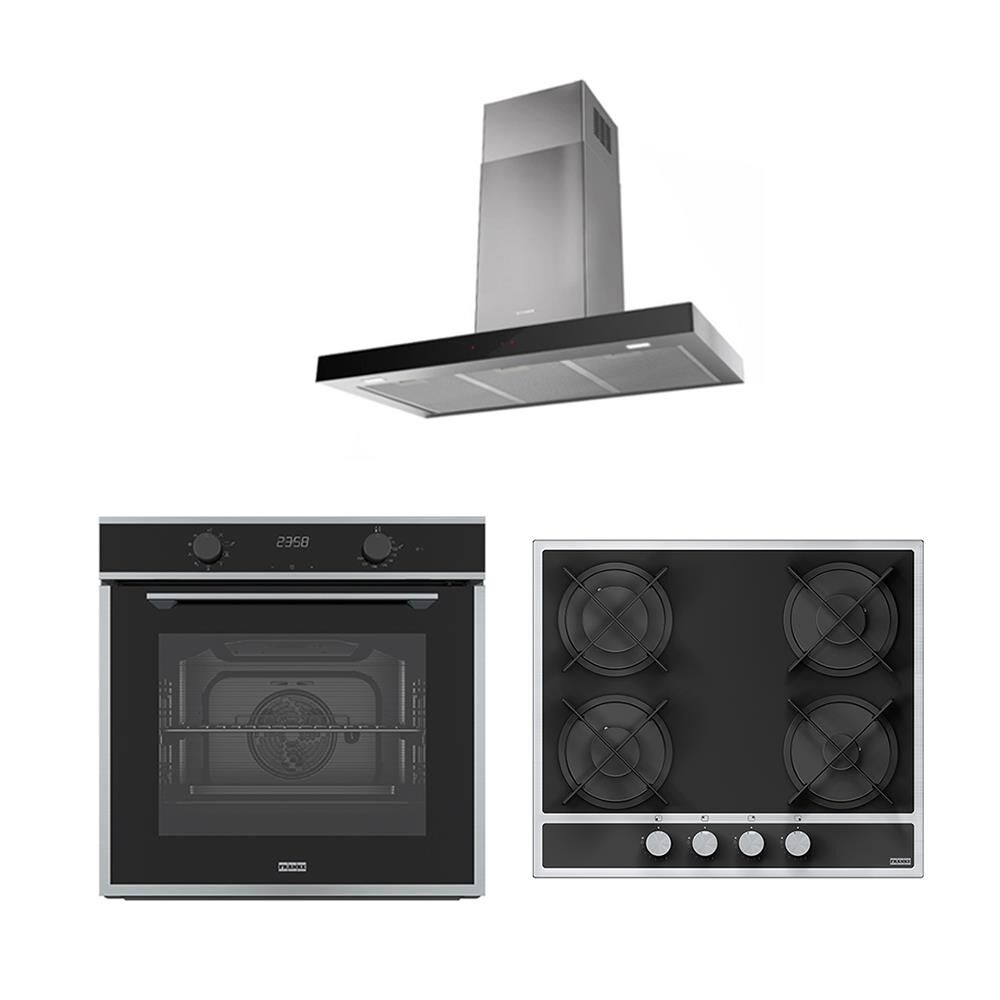 Franke Ankastre Set (Faber Stilo Glass Smart X V A60 Davlumbaz - FHMA 604 4G ML E Ocak - FMA 86 H Xs Inox Fırın)