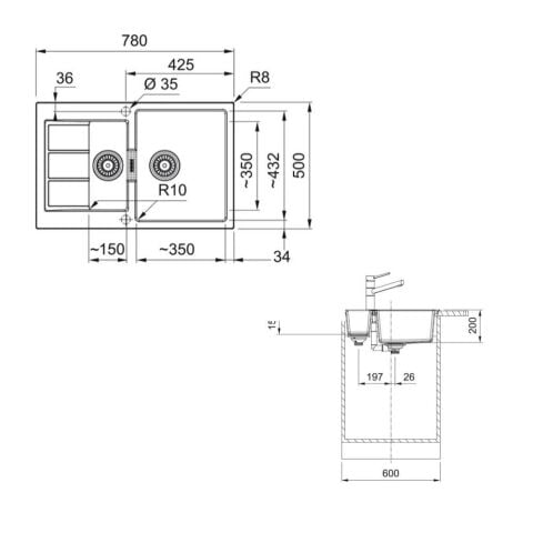 Franke Tectonite S2D 651-78 PW Evye - Franke Active Plus Doccia 2.0 Bianco Armatür Set