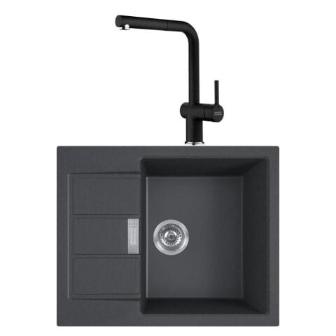 Franke Franke TECTONİTE S2D 611-62 CB Siyah Evye - Franke Active Plus Doccia 2.0 Nero Armatür Set