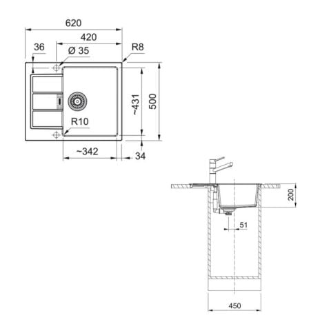 Franke Franke TECTONİTE S2D 611-62 CB Siyah Evye - Franke Active Plus Doccia 2.0 Nero Armatür Set