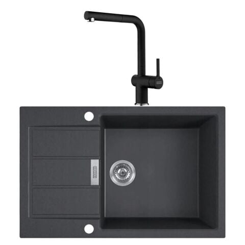 Franke Franke TECTONİTE S2D 611-62 XL CB Siyah Evye - Franke Active Plus Doccia 2.0 Nero Armatür Set