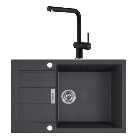 Franke Franke TECTONİTE S2D 611-62 XL CB Siyah Evye - Franke Active Plus Doccia 2.0 Nero Armatür Set
