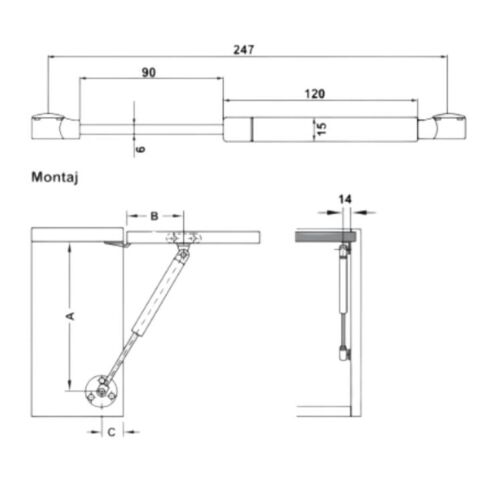 Hafele Runa Gazlı Piston Antrasit 100N