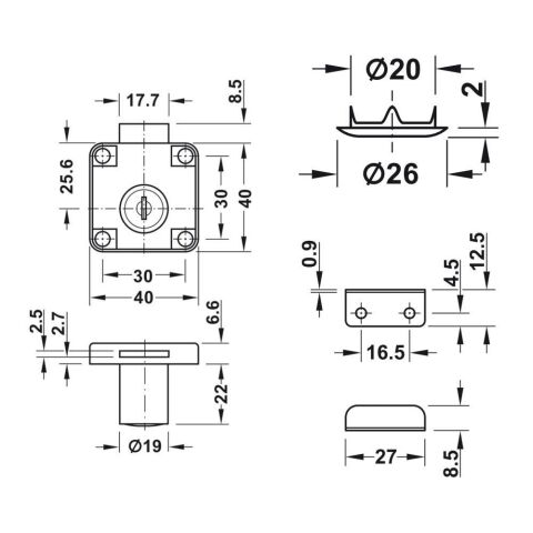 Hafele Econo Çekmece Tipi Kare Kilit 19/22MM
