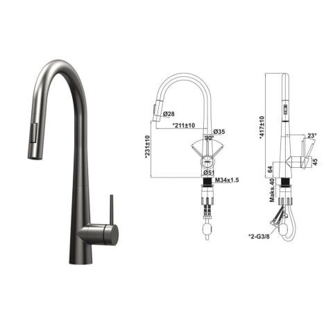 Hafele Fountain Evye Armatür Seti Titanyum