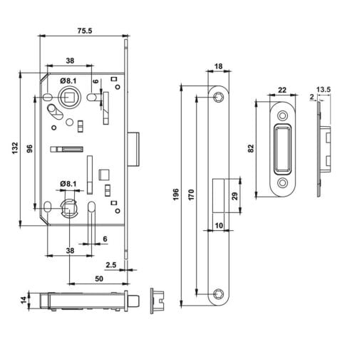Hafele H50.06 Manyetik Kilit WC Tipi Mat Siyah 50/18 mm