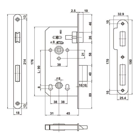 Hafele H45.01 Gömme Kilit Oda Tipi CB Mat Nikel 45/18 mm