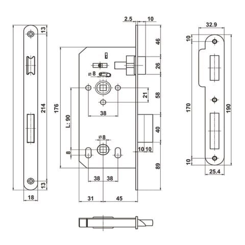 Hafele H45.01 Gömme Kilit Oda Tipi CB Mat Nikel 45/18 mm