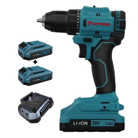 Catpower Akülü Vidalama Li-ion 45 nm (Makine) Kömürsüz 10 mm+(2.0 Ah Akü 2 Adet)+(Hızlı şarj aleti)
