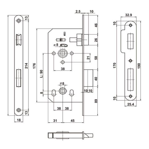 Hafele H45.01 Gömme Kilit WC Tipi Mat Nikel 45/18 mm