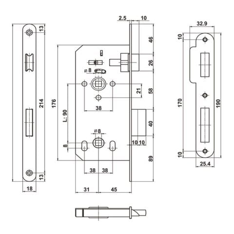 Hafele H45.01 Gömme Kilit WC Tipi Mat Nikel 45/18 mm