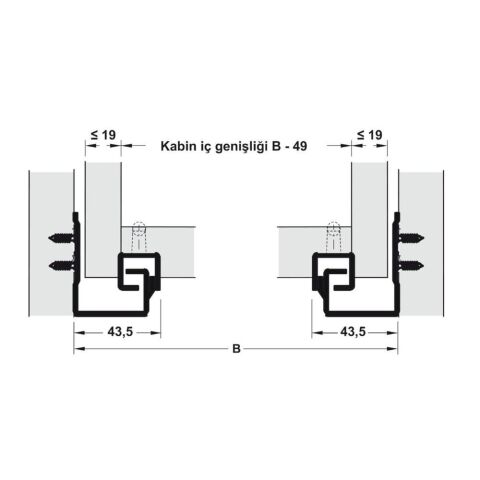Hafele POW Gizli Ray Tek Açılım Frenli 25 kg 18/300 mm
