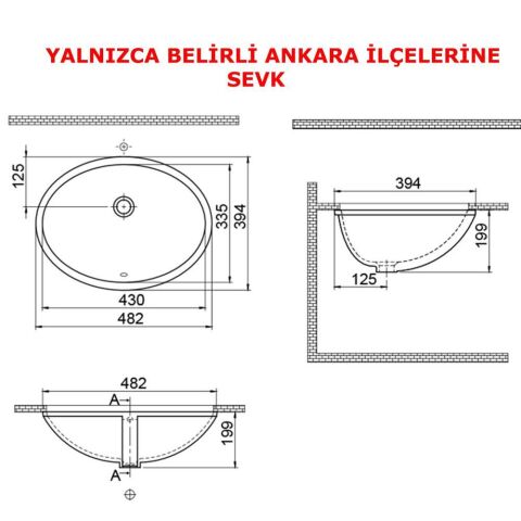 Turkuaz CİTY 44X34 Tezgah Altı Lavabo