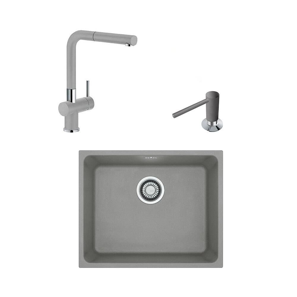 Franke Kubus KBG 110-50 Stone Grey Granit Evye - Active Plus Doccia Batarya - Comfort Sıvı Sabunluk Set