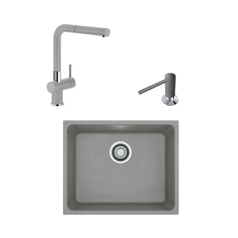 Franke Kubus KBG 110-50 Stone Grey Granit Evye - Active Plus Doccia Batarya - Comfort Sıvı Sabunluk Set