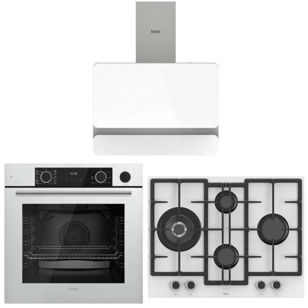 Ferre Fryart Steam Beyaz Set ( D081 Beyaz Davlumbaz -ED076-WFA 67 CM Beyaz Ocak- XE64CB Fryart Steam Beyaz Fırın)