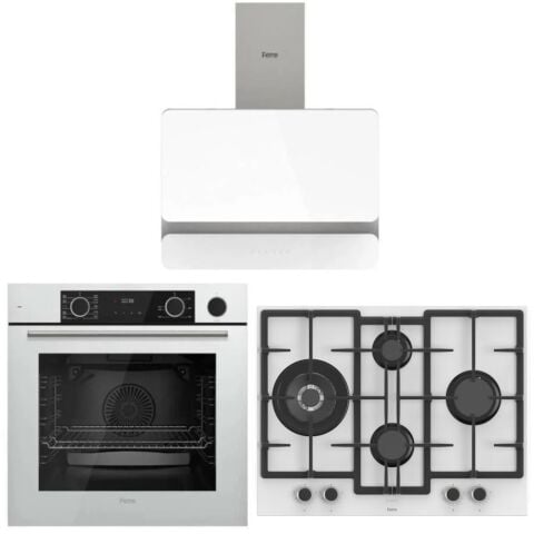 Ferre Fryart Steam Beyaz Set ( D081 Beyaz Davlumbaz -ED076-WFA 67 CM Beyaz Ocak- XE64CB Fryart Steam Beyaz Fırın)