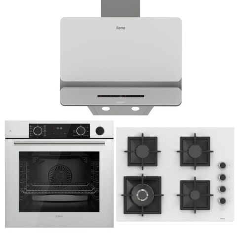 Ferre Beyaz Ankastre Set (D081-SA - SC406-WFA 65 CM - XE64CB Fryart Steam Airfry & Buhar Destekli)