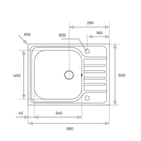 CLASSIC 1B 1/2 D 580.500 Düz Sol Damlalıklı Çelik Evye