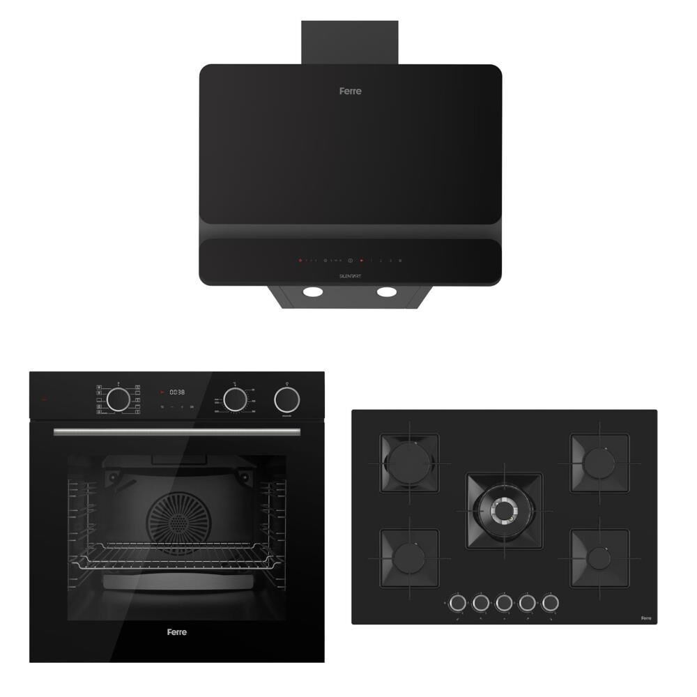 Ferre Siyah Ankastre Set (D080-SA - SS035 75 CM- XE64CS Fryart Steam Airfry & Buhar Destekli)