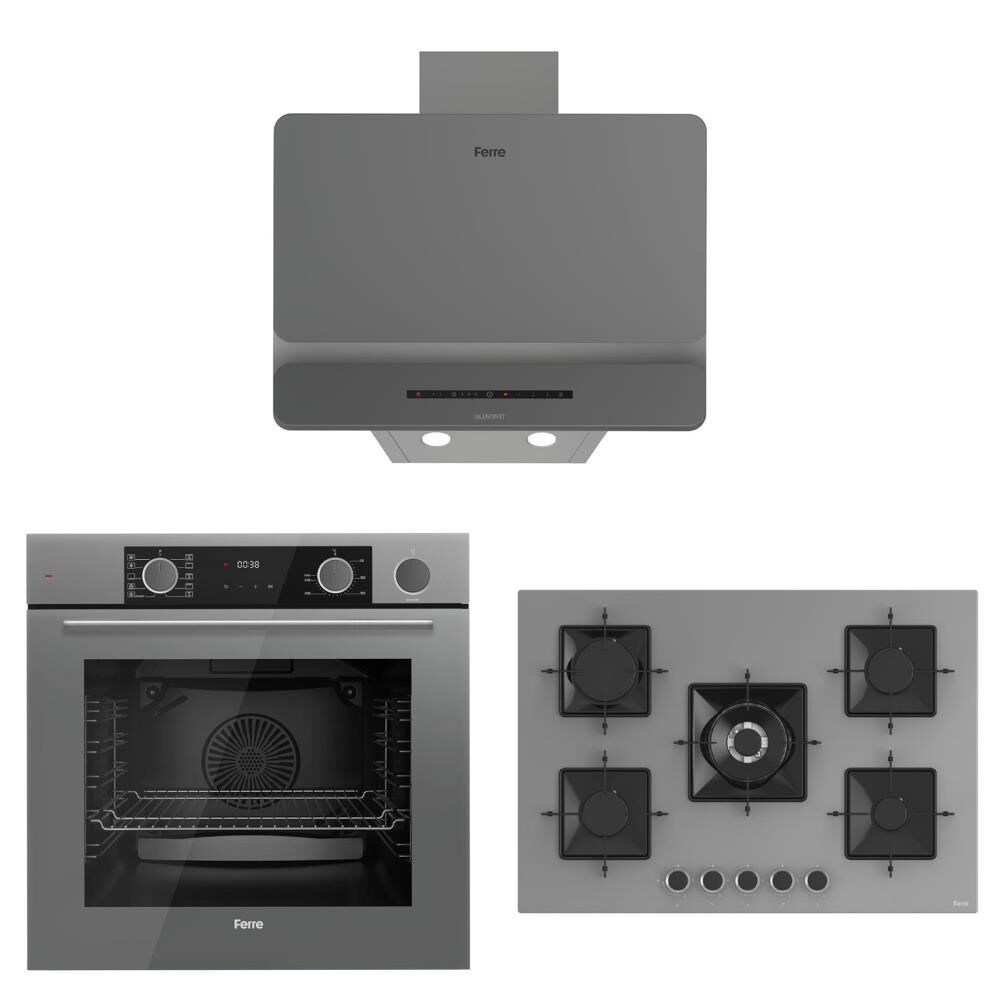 Ferre Gri Ankastre Set (D082-SA - SS038 75 CM - XE64CPR Fryart Steam Airfry & Buhar Destekli)