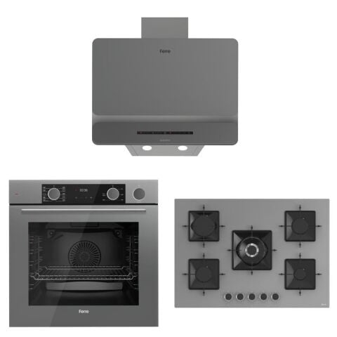 Ferre Gri Ankastre Set (D082-SA - SS038 75 CM - XE64CPR Fryart Steam Airfry & Buhar Destekli)