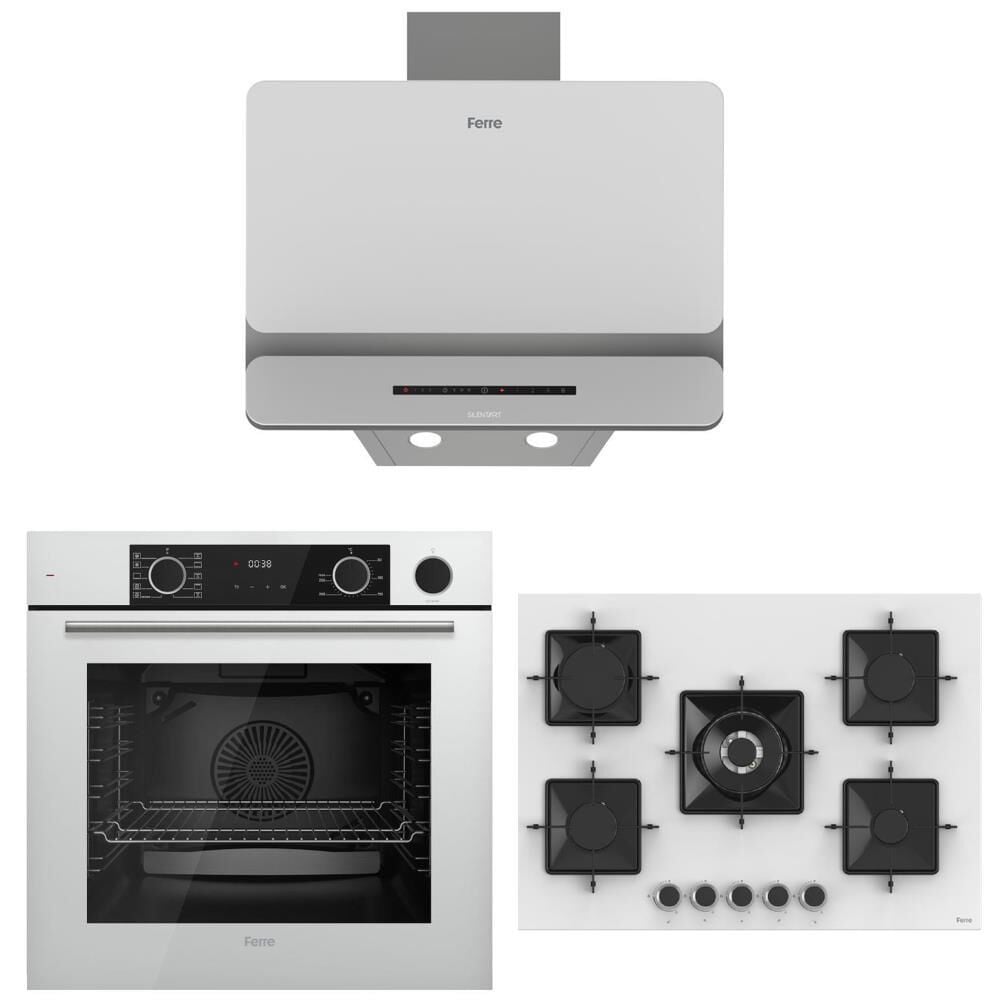Ferre Beyaz Ankastre Set (D081-SA - SS036 75 CM- XE64CB Fryart Steam Airfry & Buhar Destekli)