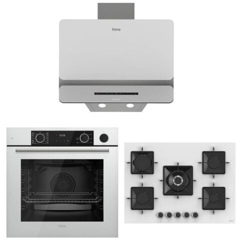 Ferre Beyaz Ankastre Set (D081-SA - SS036 75 CM- XE64CB Fryart Steam Airfry & Buhar Destekli)