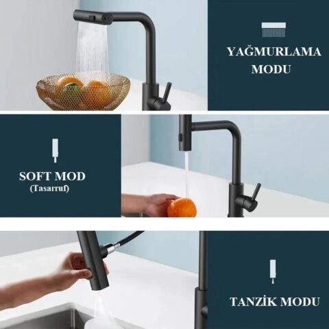 Rena Siyah Çok Modlu Spiralli Evye Bataryası