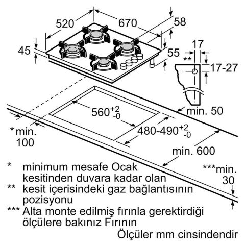 Siemens EO7C2PO12O iQ100Gazlı Ocak 67 cm Sert cam, Beyaz