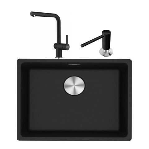 Franke Maris Mrg 210/110-52 Nero Granit Eviye Actıve Plus Doccia 2.0 Armatür Sıvı Sabunluk Üçlü Set Nero