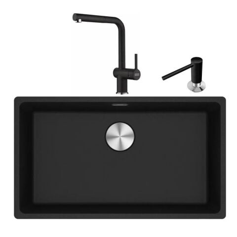 Franke Maris Mrg 210/110-72 Nero Granit Eviye + Active Plus Doccia 2.0 Armatür + Comfort Sıvı Sabunluk Üçlü Set Nero