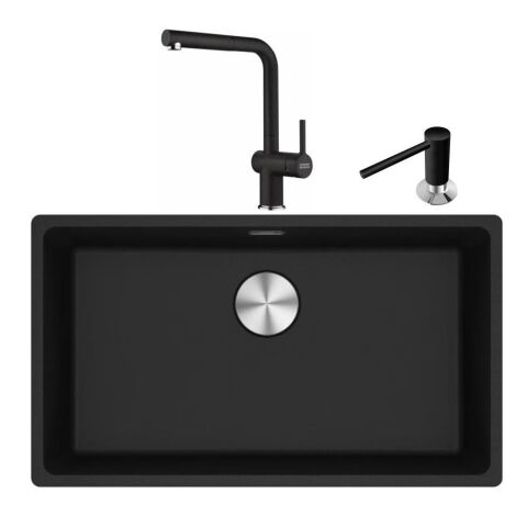 Franke Maris Mrg 210/110-72 Nero Granit Eviye + Active Plus Doccia 2.0 Armatür + Comfort Sıvı Sabunluk Üçlü Set Nero