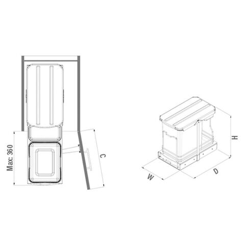 Starax S-2391-A Teleskopik Raylı Çöp Kovası 16+1 Lt. Antrasit