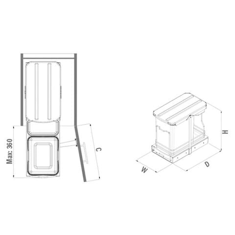 Starax S-2391-A Teleskopik Raylı Çöp Kovası 16+1 Lt. Antrasit