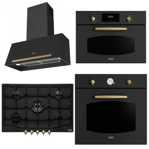 Franke Rustik Ankastre Set Nero (FCO 70 Onyx Davlumbaz - FCH 755 4G TC N ON C Nero Ocak - FCO 86 H ON Nero Fırın - FMW 45 CL G ON Nero Mikrodalga)