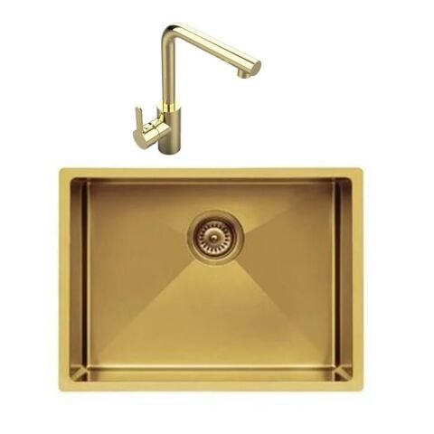 Ukinox Color X 500 Gold Çelik Evye ve Tempo Gold Batarya Set