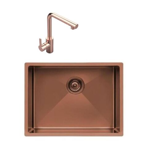 Ukinox Color X 500 Bronz Çelik Evye ve Tempo Bronz Batarya Set