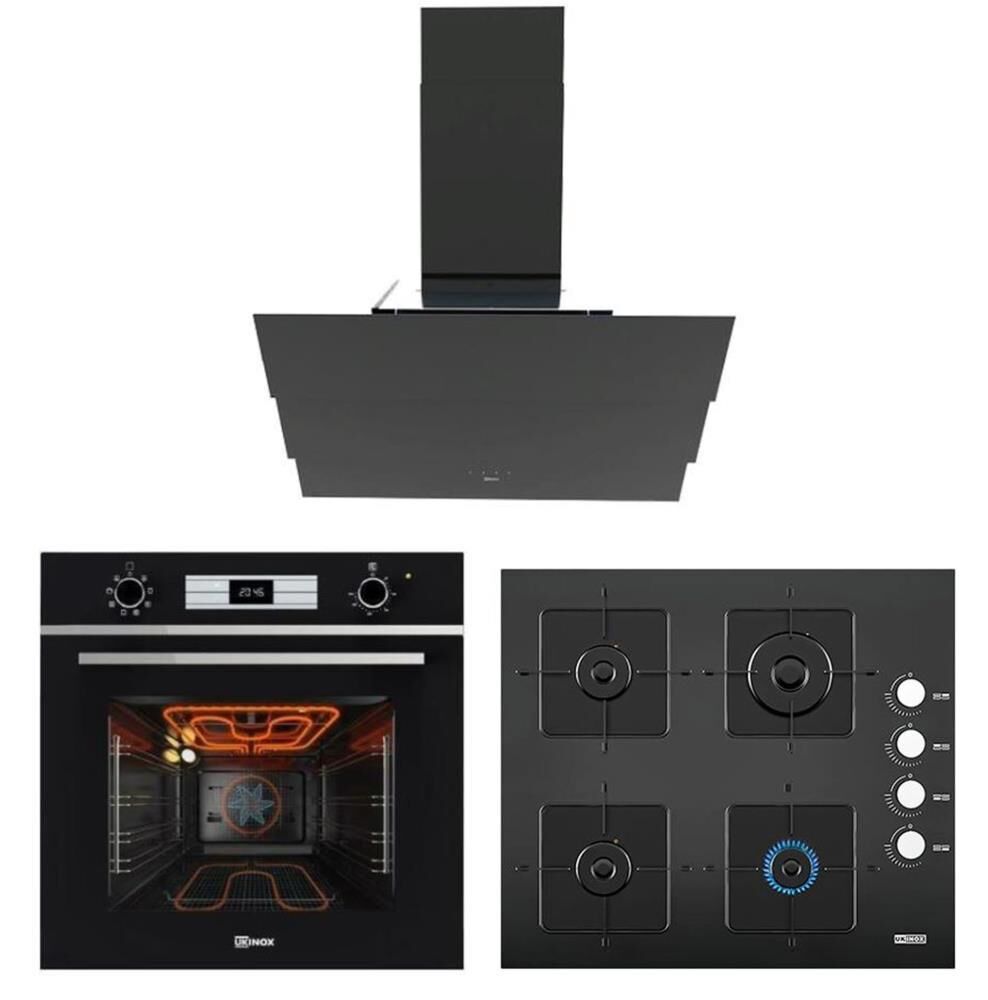 Ukınox Smart Siyah Set (Amiral 60 Siyah Davlumbaz-Ares 60 Siyah Ocak-Smart 8801 Siyah Fırın)
