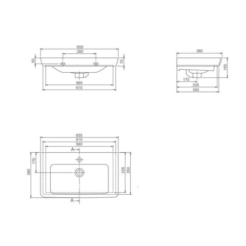 Turkuaz PORTO 65X38 CM Etajerli Lavabo
